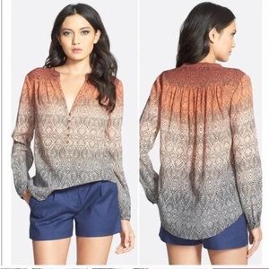 Diane Von Furstenberg Gaylen Cotton/Silk Blend Crinkle long Sleeve Blouse